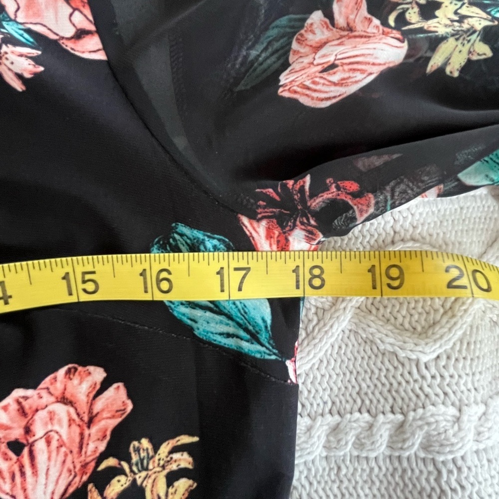 Roz & Ali Black Floral Tie-Front, Sheer Long Sleeve Dress Women’s Size Medium - Picture 14 of 15